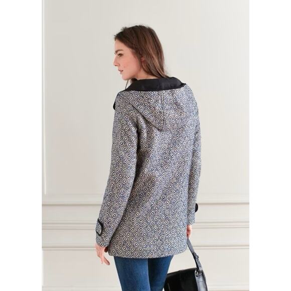 Sezane Printed Double Breasted Hooded Jacket Wool Blend Small - Picture 1 of 5